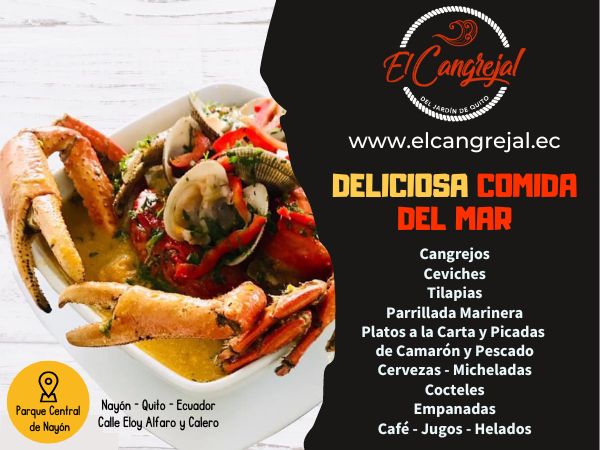 Comida del Mar, Mariscos, Cangrejos, Conchas Asadas, Parrillada Marinera, Encebollados, Ceviches, Pescado Frito, tilapias, Encocados, Pescado al Vapor, Pescaderia, Nayón, Jardin de Quito