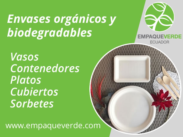 Envases Biodegradables, platos, cubiertos, sorbetes, vasos, productos de Fibra de Bagazo de Caña, Materiales Compostables, Quito- Ecuador