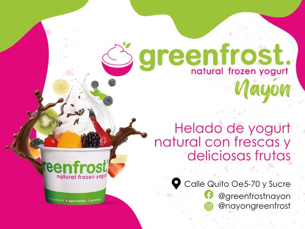 Helados de Yogurt con fruta fresca, delcioso, Helados greenfrost, cono, greenkid, yogurt, aderezos, frutilla, durazno, mora, kiwi, galleta, vainilla