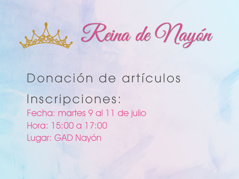 La Reina de Nayón te invita a inscribirte para la Donación de artículos para la personas de la tercera edad y personas con discapacidad
